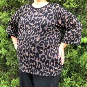 Light Weight Knit Top - Leopard Animal Print Long Sleeve